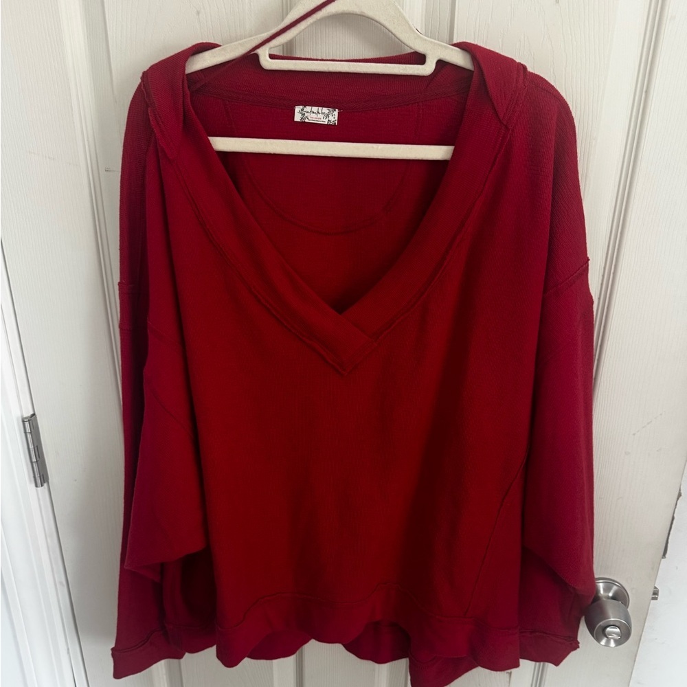 Free People Intimately XS Sweater Staycation Oversize Lounge Sweatshirt Red - Picture 3 of 13